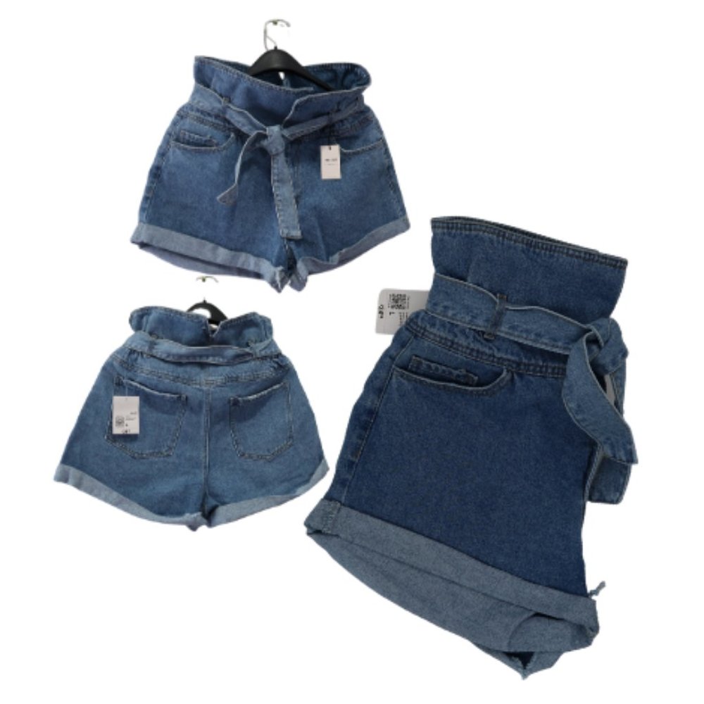 Women's Belted Foldover Denim Shorts (Size Large)